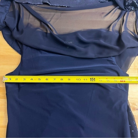 Xscape Blue Asymmetric Sheer Sequin Trim Overlay Sheath Dress Size 2 Petite - Picture 10 of 10